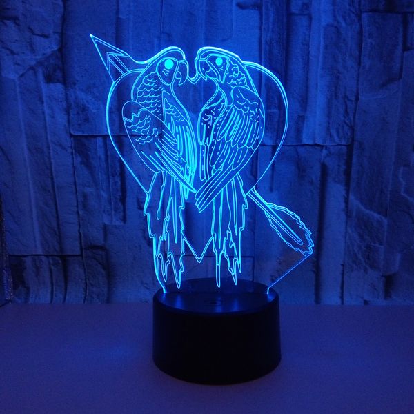 

2021 new novelty parrot bird shape table lamp 3d acrylic 7 colors led usb sleep night romantic love bedroom decor light fixture uwjf