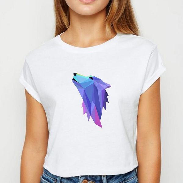

plus size animals wolf t-shirts trendy spring summer t shirt women style easy matching tee round neck tshirt, White