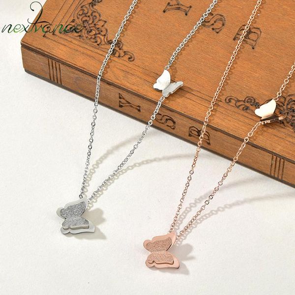 

nextvance frosted two butterfly pendant fashion necklace stainless steel necklaces for lover girl women wedding gift jewelry, Silver
