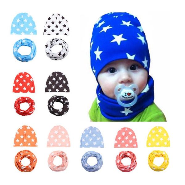 

beanies 1set baby star hat infant caps cotton scarf colorful children spring autumn winter ware soft cap born gifts