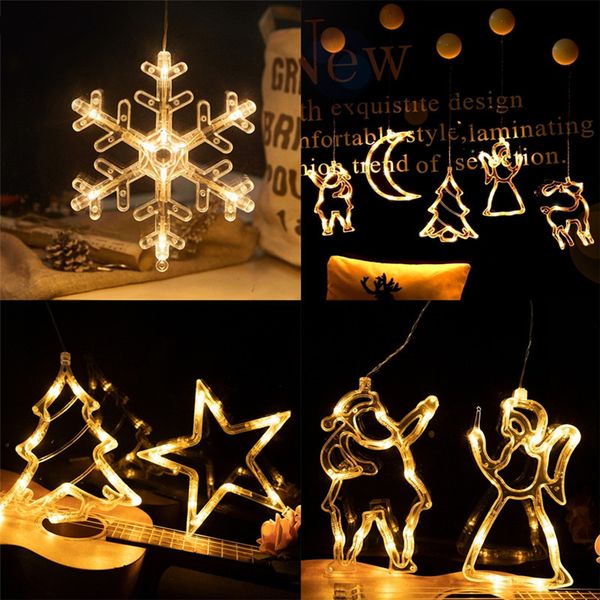 

led christmas light string suction cup hanging lamp star string lights window room decoration lights bells snowflake tree boutique cz102601a