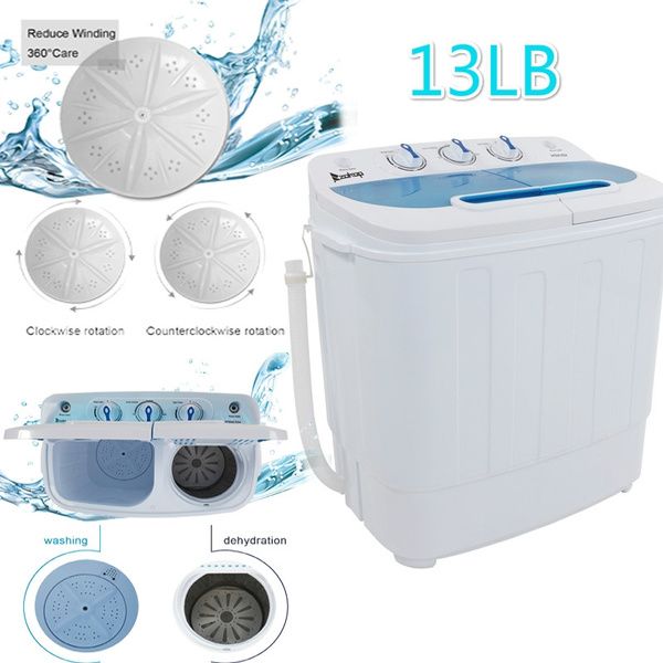 

portable mini washing machine compact twin tub 13lb washer spin & dryer white home washing machine new