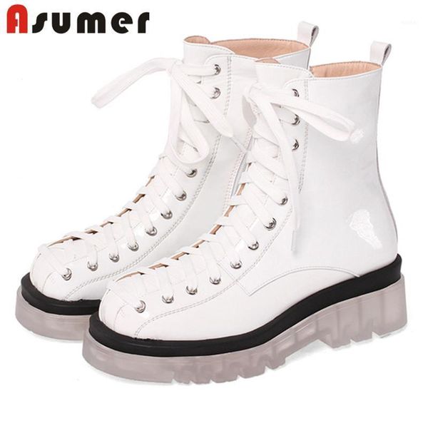 

boots asumer 2021 arrive genuine leather ankle women cross tied transparent square heel fashion shoes ladies black1, Black