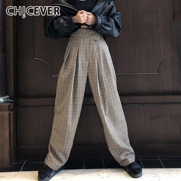

women's pants & capris chicever plaid harem for women high waist ruched hit color vintage pockets ankle length trousers female 2021 fas, Black;white