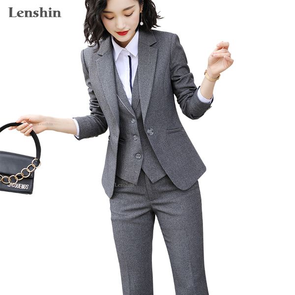 

lenshin women quality suit set office ladies work wear women ol pant suits formal female blazer jacket vest trousers 3 pieces 201030, White