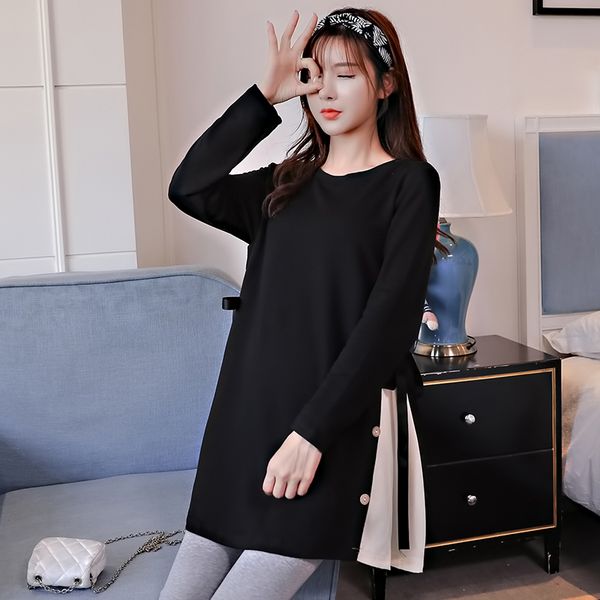 

803# 2019 autumn korean fashion maternity shirts a line loose side splits clothes for pregnant women long sleeve pregnancy lj201119, White