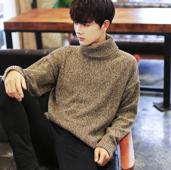 

mens striped high collar brown sweater thick korean twist oversized long sleeve boys sweaters knitted turtleneck male pullovers1, White;black
