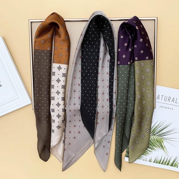 

70cm*700cm whip chain small square scarves hijab women twill silk scarf 2021 new fashion headband print scarf, Blue;gray
