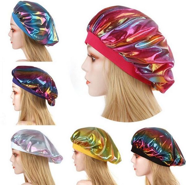 

2021 new women's satin laser wide-brimmed sleeping hat night sleep cap hair care bonnet nightcap for women men cap bonnet de nuit