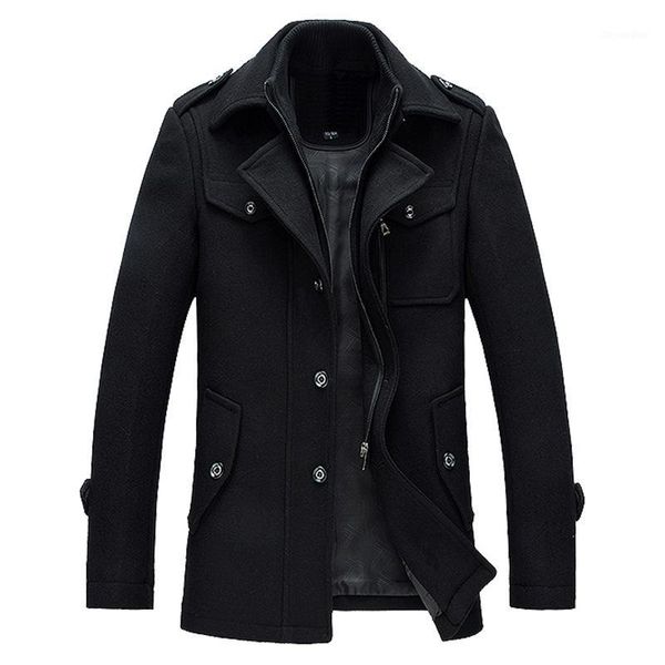 

2020 autumn winter wool men jacket coat solid casual turn down collar button thick warm new brand men coat1, Black