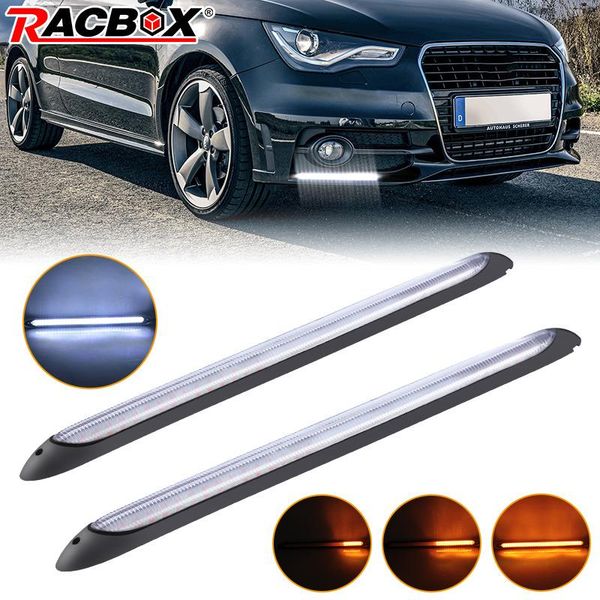 

2pcs 28cm universal car led daytime running light scan 12v white drl light sequential flow yellow turn signal car accessories