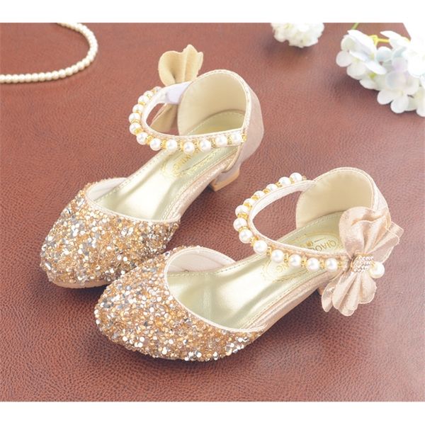 

children sandals kids pu leather buckle strap princess shoes for girls glitter bowtie high heel sandals party shoe gift y200103, Black;red