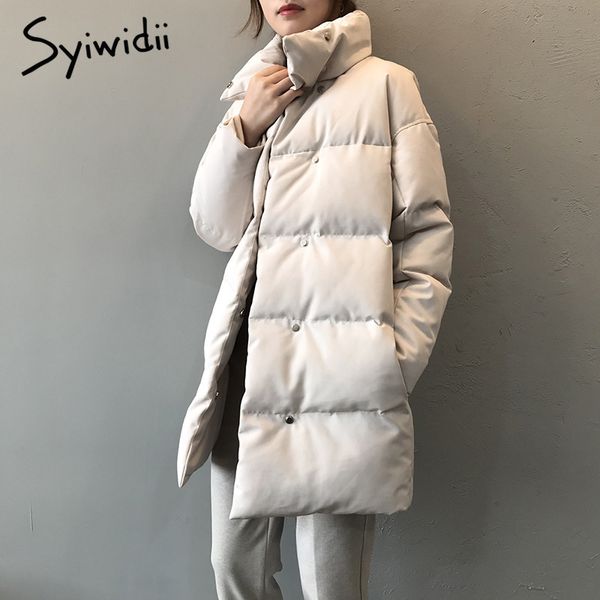 

syiwidii woman parkas plus size clothing for women jacket beige black cotton casual warm 2020 fashion button long winter coat q0104