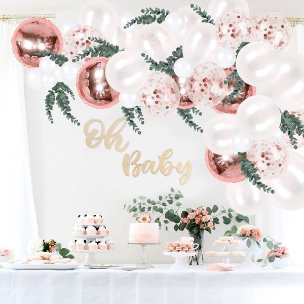 

68pcs rose gold confetti balloon garland eucalyptus leaf party decor kids wedding birthday baloon arch baby shower