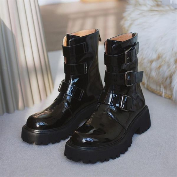 

winter boots women 2020 knight boots women with chunky heel low heels martin platform buckle, Black