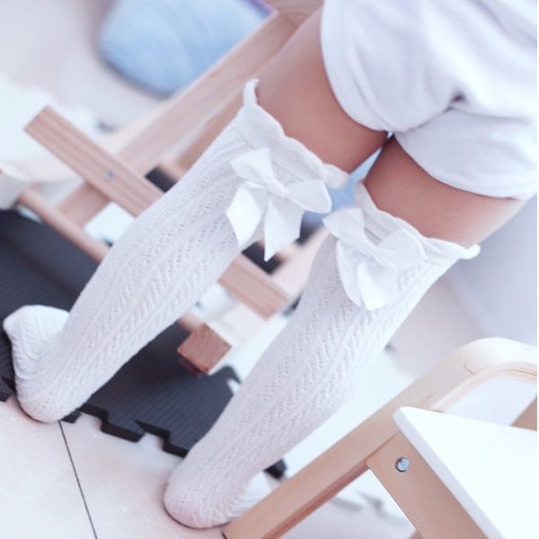 

new 1-6 years baby girls knee high socks for children princess leg warmers cute lace bows solid cotton girl long tube kids socks y201009, Pink;yellow