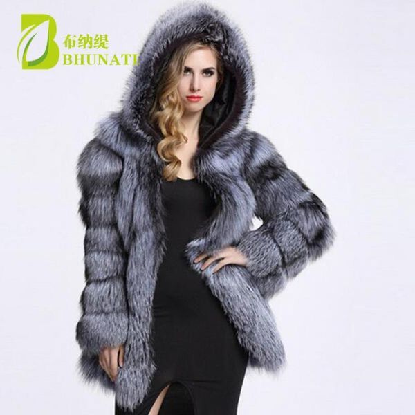 

bhunati fashion winter women faux fur coat lady single breasted fur jacket female long sleeve coat with warm hood1, Black