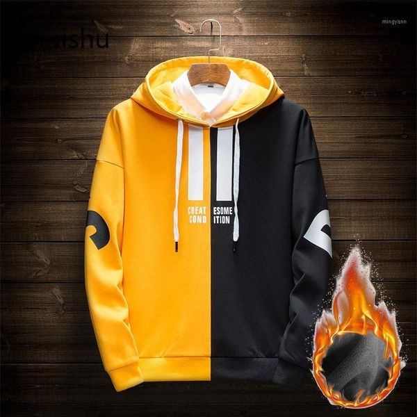 

zhuishu men's hoodie men's autumn winter harajuku japanese street patchwork casual sweat shirt hip-hop yellow hoodie men1, Black
