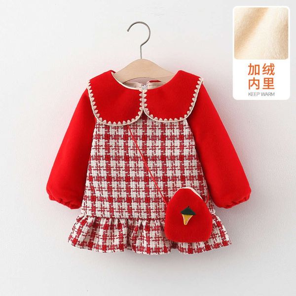 

winter fashion children's and drs autumn baby girl plaid princs skirt plush, Red;yellow