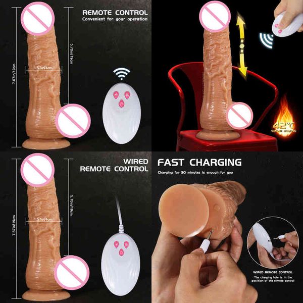 NXY Dildos Rotation Télescopique À Distance Sans Fil Réaliste Gode Vibrateur Adult Sex Toys pour Femme Dick Vagin Masturbation Féminine 220105