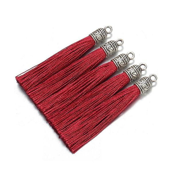 

10pcs lot 6cm silk tassel with silver caps decorative tassels pendants diy earring charm for jewelry making hangling accessories h wmtnfe