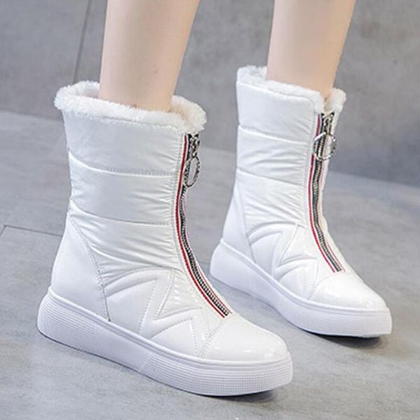 

thicken plush waterproof snow boots women's short boots new wild joker white botties warm winter shoes black front zip drop ship