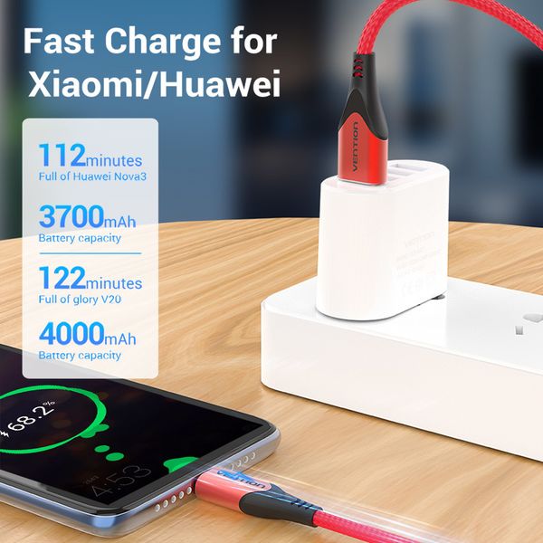 

type vention 3a nylon fast charging type-c data cable for xiaomi samsung s10 s9 huawei p30 usb c charger wire