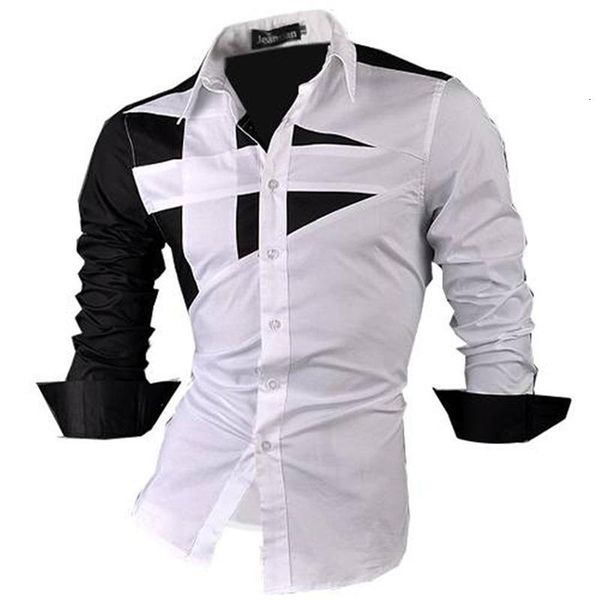 

jeansian men's shirts casual stylish long sleeve designer button down slim fit 8397 white, White;black
