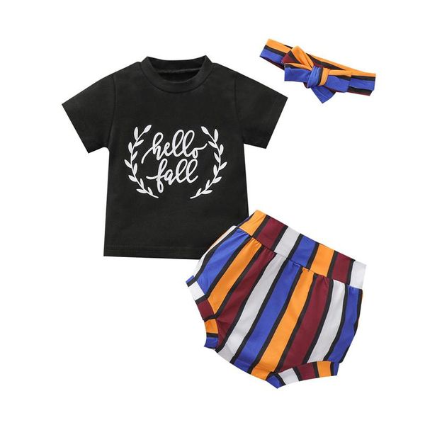 

0-24m newborn kid baby boy girl clothes set letter striped short pants+headband baby cotton infant outfits, White