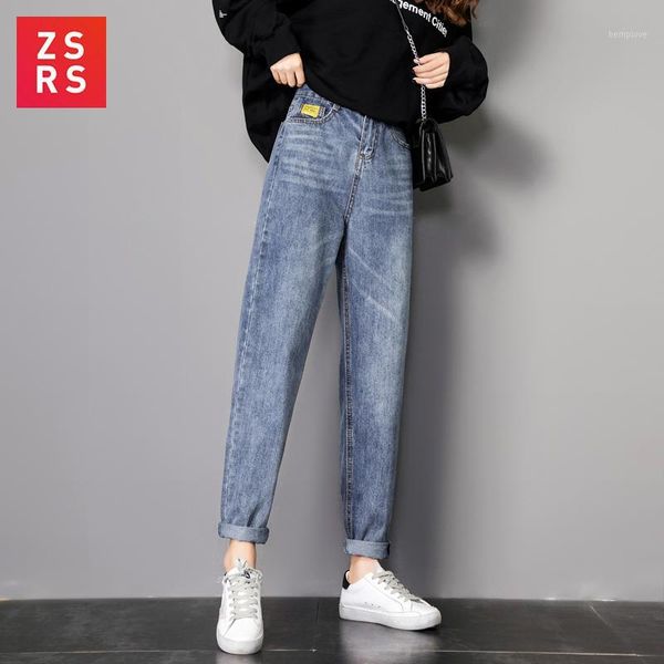 

zsrs autumn jeans woman mom jeans pants boyfriend for women with high waist push size ladies denim pants 4xl 20201, Blue