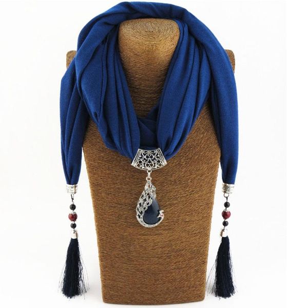 

vintage water drop shape pendant scarf necklace with crystal for women long tassel scarf jewelry with beads ethnic jewelry, Silver
