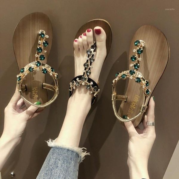 

women open toe rhinestone flat bottom roman beaded sandals shoes platform comfortable sandals women sandalen1, Black