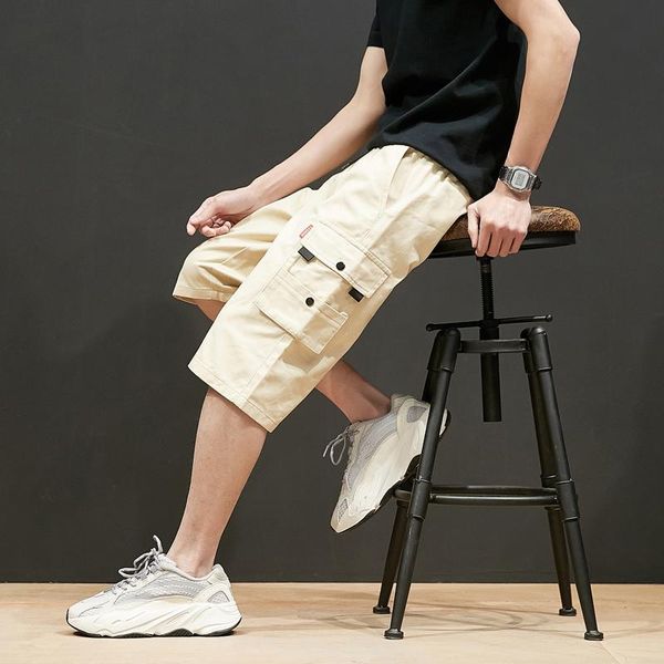 

2021 summer new cargo shorts men's loose 7-point outdoor pants korean fashion multi-pocket casual shorts, White;black