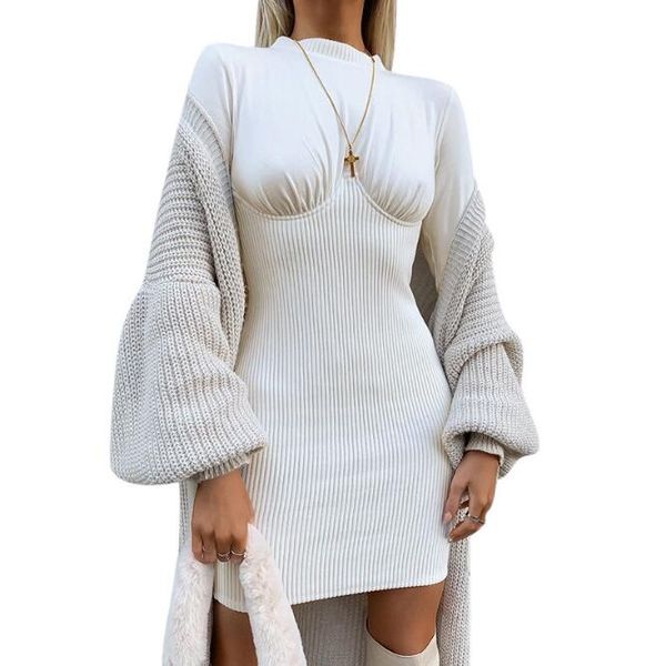 

autumn new pit strip round neck dress vertical pattern stitching zipper long sleeve skirt, Black;gray