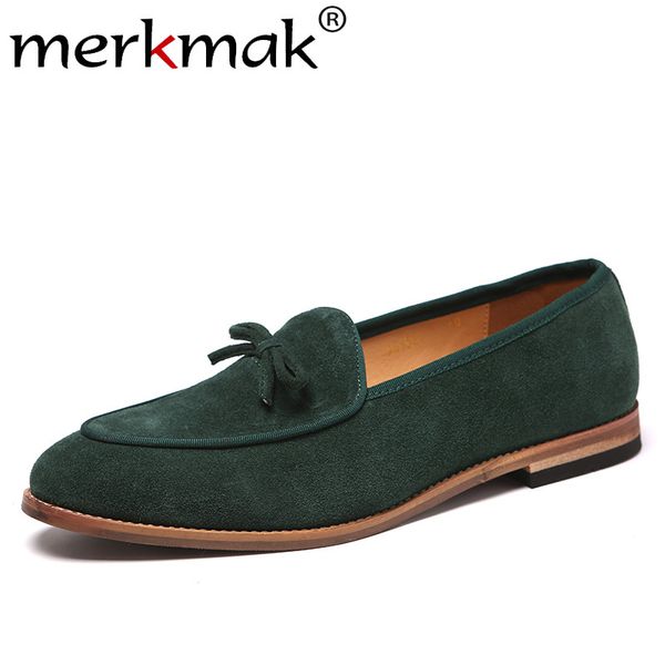 

merkmak genuine leather men loafers fashion bow men casual shoes big size wear-resistant moccasins business party wedding shoes 201008, Black