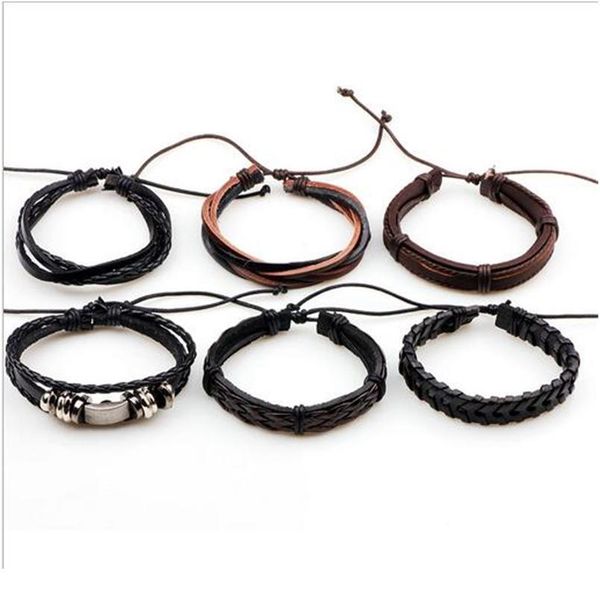 

vintage 6pcs/set multilayer leather bracelet men women fashion braided handmade rope wrap punk bracelets & bangles m bbyuvg, Golden;silver