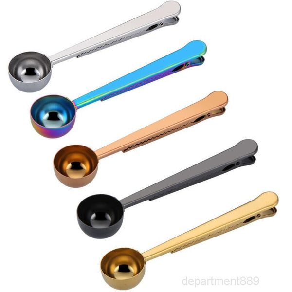 

5 colors coffee scoops measure stainless steel 430 bake spoons with clip kitchen measuring tools owf2160