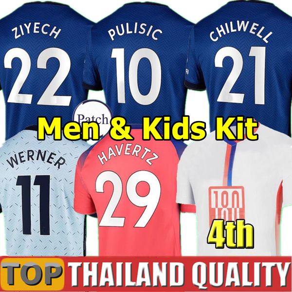 

thailand fourth 20 21 werner havertz chilwell ziyech soccer jerseys 2020 2021 pulisic football shirt set kante mount 4th men kids kit, Black;yellow
