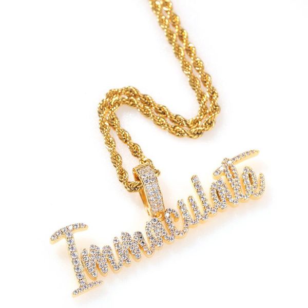 

hip hop iced out bubble письмо непорочной подвеска ожерелье золото серебро цвет micro pave cz мужчины женщина мода rock dj jewelry, Silver