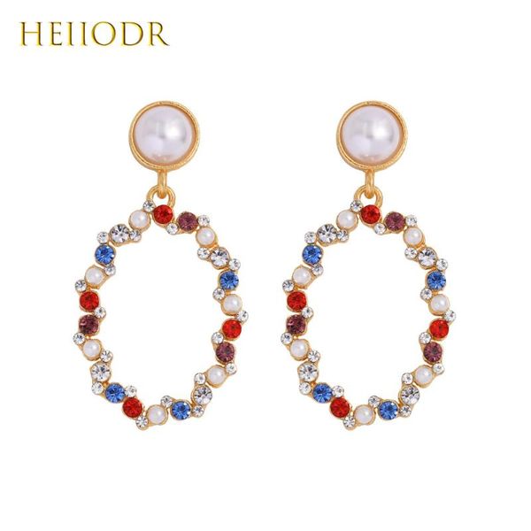

dangle & chandelier hellodr glass stones pearls geometric oval drop earrings for women shiny rhinestone pendant statement jewelry 2021, Silver