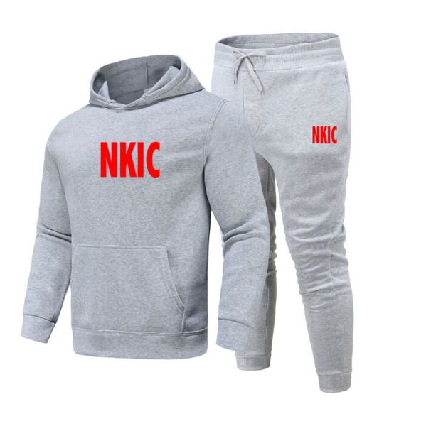 

2022 autumn brand letter print men tracksuits set fleece sweatshirt + pants sporting sweat suits mens survetement sportswear male s-3xl, Gray