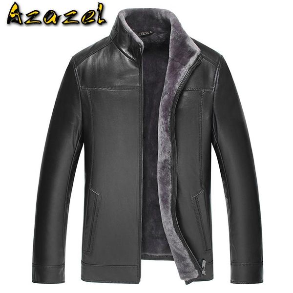 

azazel men sheepskin coat winter genuine leather jacket men real wool liner warm jackets chaqueta cuero hombre t-89-1966 kj1339, Black