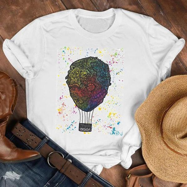 

women lady cartoon watercolor balloon clothing summer fall shirt clothes tshirt tee womens female print t graphic t-shirt, White