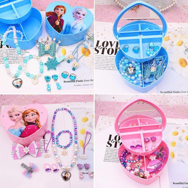 

princess frozen 2 girl hair accessories cartoon christmas birthday gift box jewellery toys necklace earring hair pins clips, Slivery;white