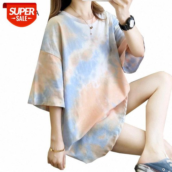 

tie-dye summer women t shirt printed short sleeve femme t-shirt o-neck oversize ladies girls tshirts casual tee streetwear #bn7w, White