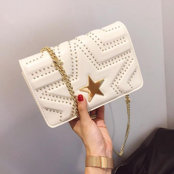 

golden star design fashion women chain rivets shoulder messenger bags clutch handbags female leather totes