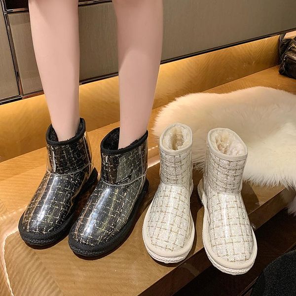 

snow boots for women round toe shoes boots-women luxury designer flat heel winter footwear rubber ankle low 2021, Black