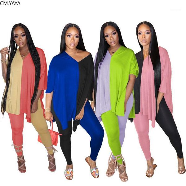 

cm.yaya active wear patchwork women's set long sleeve loose pencil pants suit tracksuit sport two piece set fitness outfit1, Gray