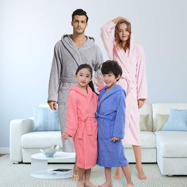 

women's sleepwear family robe boy girls hooded toweling terry robes cotton bathrobe soft sleeprobe kids casual homewear winter solid b, Black;red
