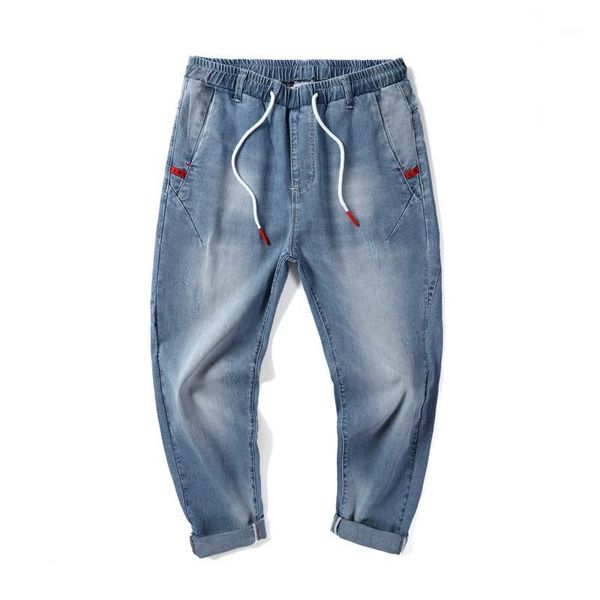 

large size s-7xl loose men jeans elastic nine points new jeans mid-length fashion casual man daily1, Blue